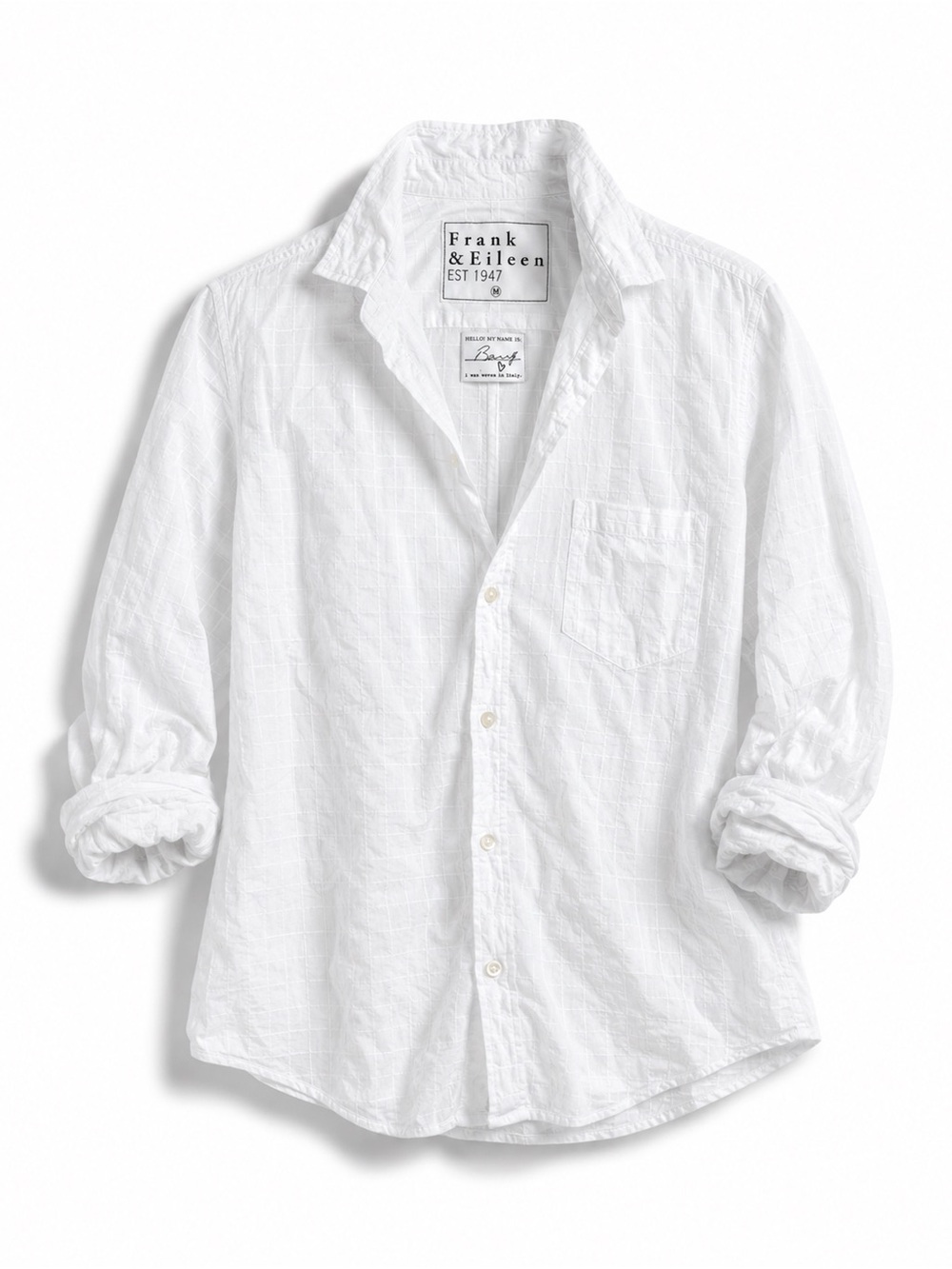 Frank & Eileen Barry Crinkle Rare White Long-Sleeve Casual Button-Down Medium